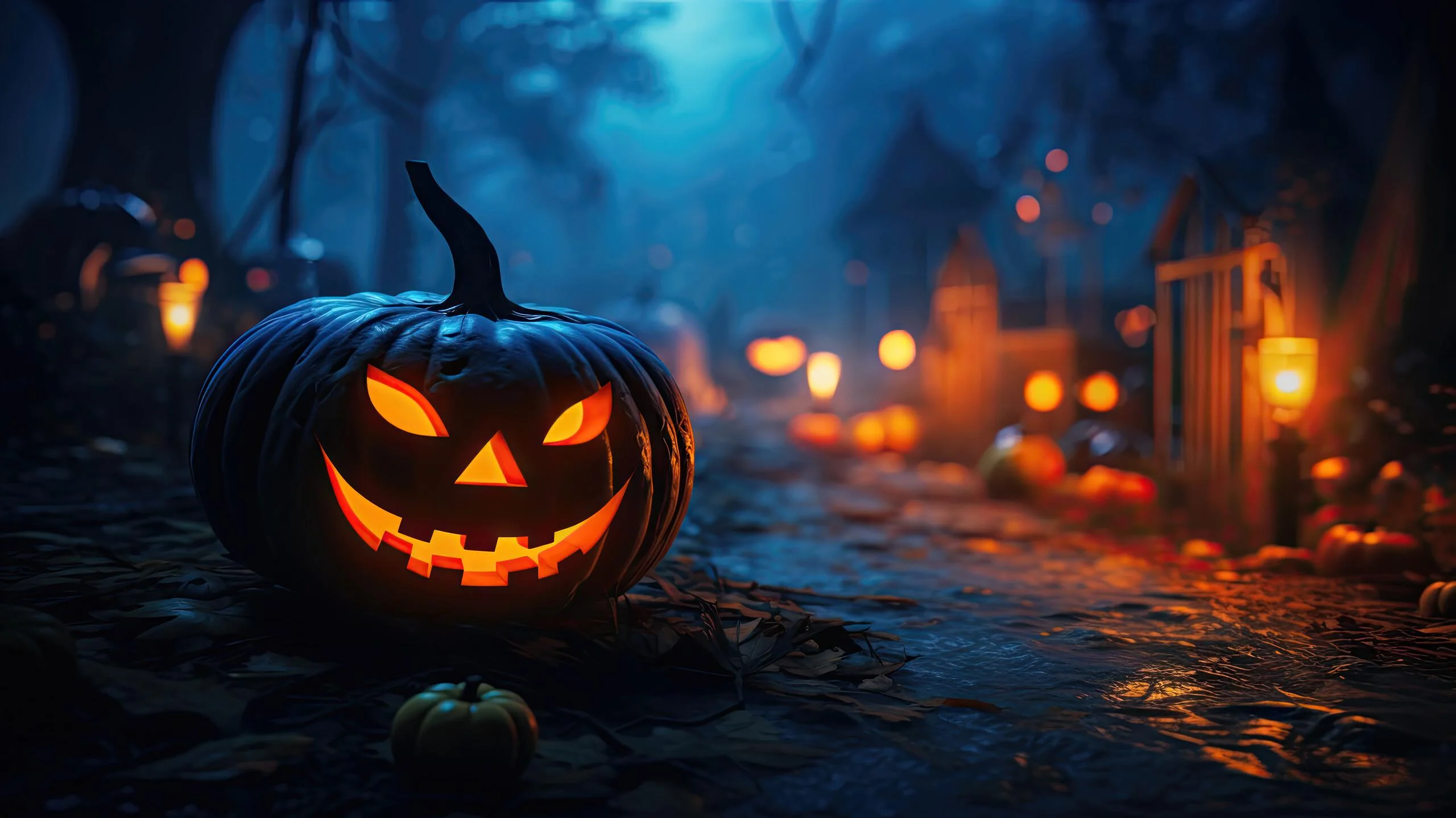 Đèn lồng bí ngô Jack-o-lantern trong đêm tối