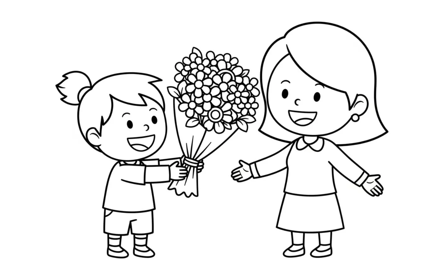 Bé tặng hoa chúc mừng cô