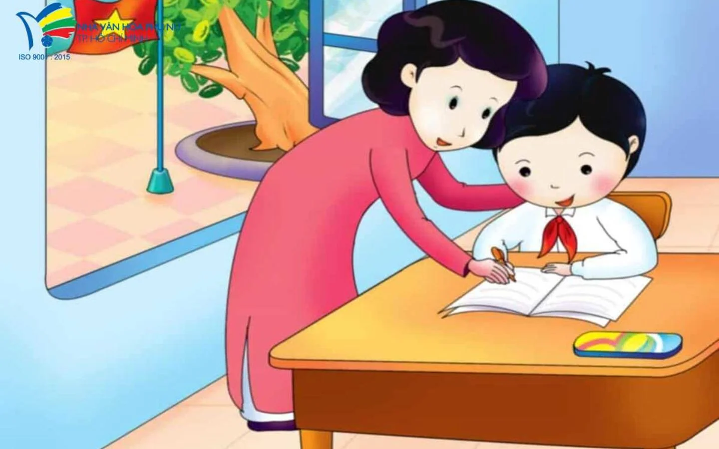 Cô ân cần dạy em từng nét