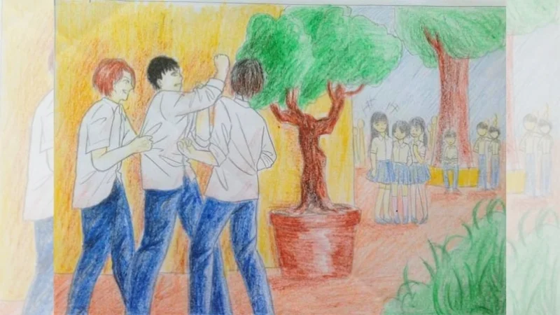 Gợi ý chủ đề vẽ tranh bạo lực học đường đơn giản và đẹp (2)