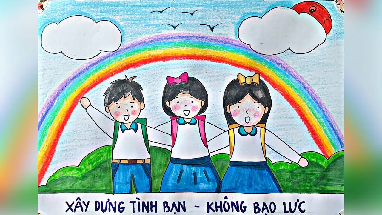 Vẽ Bạo lực học đường đơn giản | Cách vẽ tranh Phòng ngừa Bạo lực học đường | Vẽ tranh Tình bạn