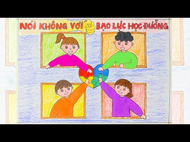 Vẽ tranh cổ động phòng chống bạo lực học đường | Vẽ tranh những người bạn thân thiện (2) - YouTube