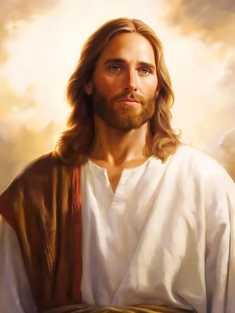 Ảnh avatar fb chân dung Chúa Jesus với ánh sáng vàng ấm áp giữa nền mây trắng