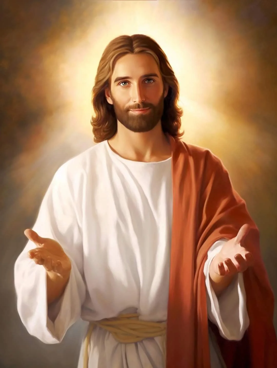 Chân dung Chúa Jesus dang tay trong ánh sáng ấm, phù hợp làm ảnh avatar Facebook