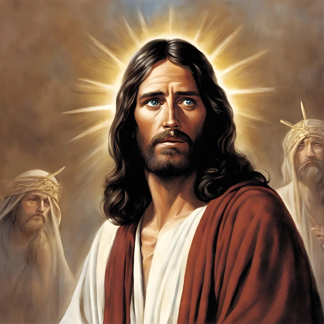 Ảnh avatar fb chân dung Chúa Jesus với quầng sáng vàng và phong cách hội họa tôn giáo