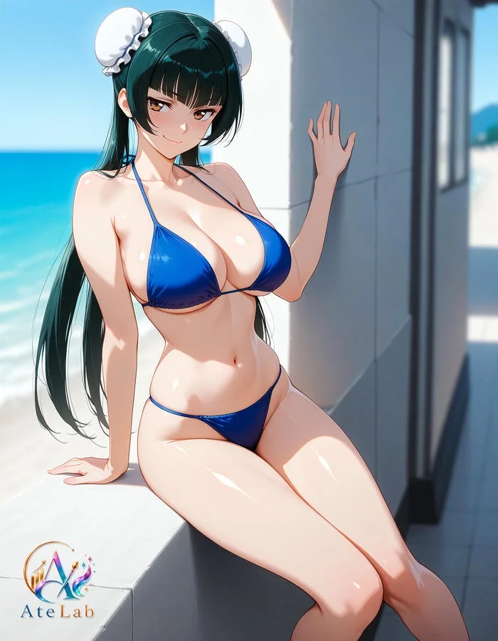 Hình ảnh anime cô gái bikini xanh ở bãi biển, sex anime ảnh
