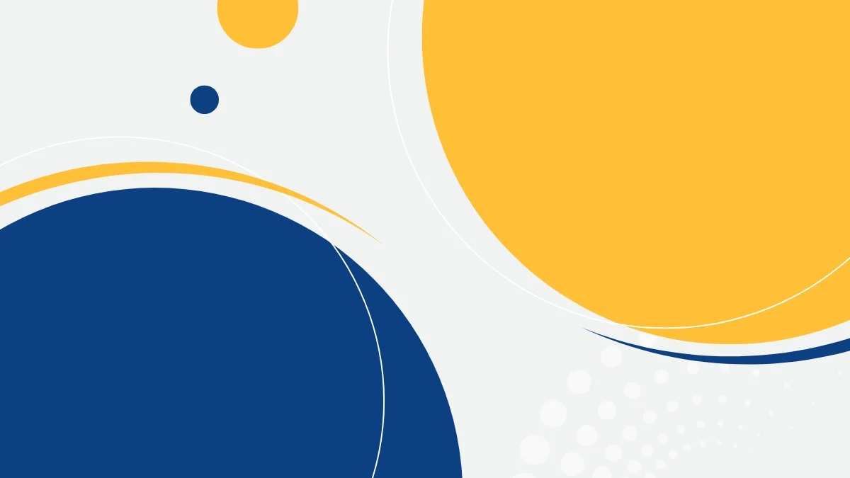 Hình nền PowerPoint đẹp trừu tượng với các hình tròn vàng cam, xanh navy và đường cong tối giản