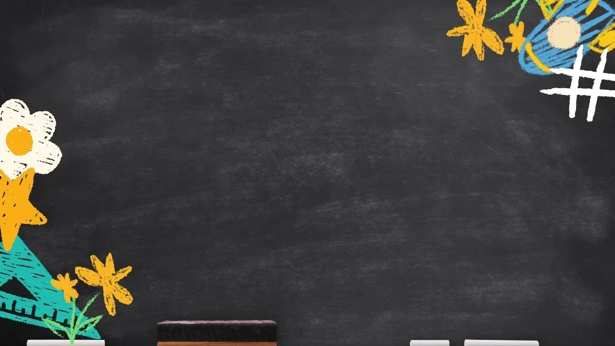 Hình nền PowerPoint bảng phấn đen trang trí hoa và nét vẽ phấn màu