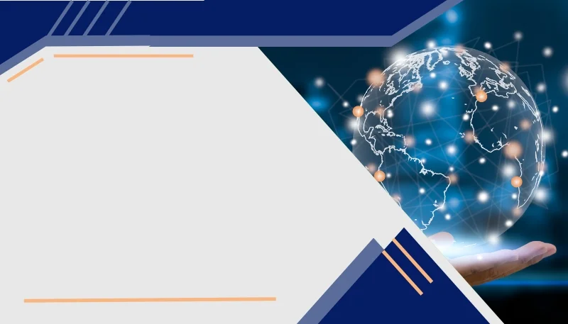 Hình nền PowerPoint công nghệ với hình cầu kết nối dữ liệu và khung hình học xanh navy