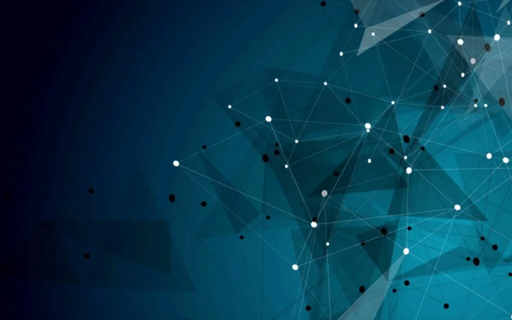 Hình nền PowerPoint đẹp công nghệ với mạng lưới điểm sáng xanh dương