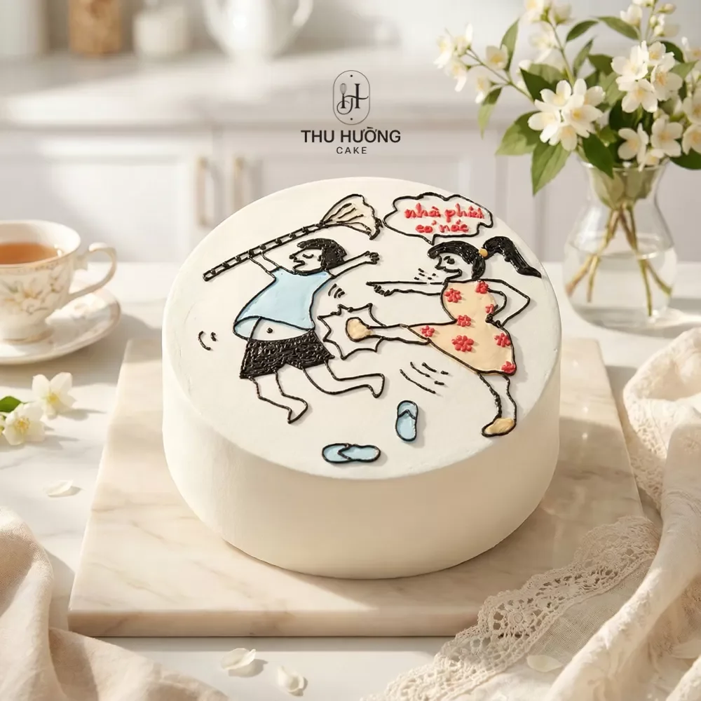 Bánh sinh nhật vẽ vợ chồng hài hước