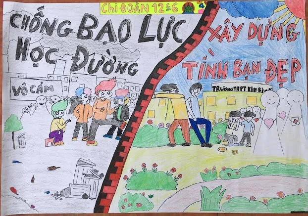 Mẫu tranh vẽ phòng ngừa bạo lực học đường đẹp mới năm 2024 cho học sinh tiểu học tham khảo? (2)