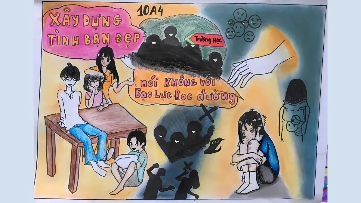 vẽ tranh bạo lực học đường đẹp ý nghĩa