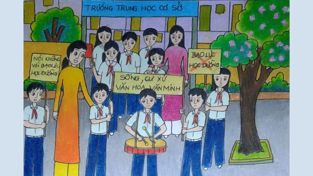 vẽ tranh bạo lực học đường đơn giản (2)