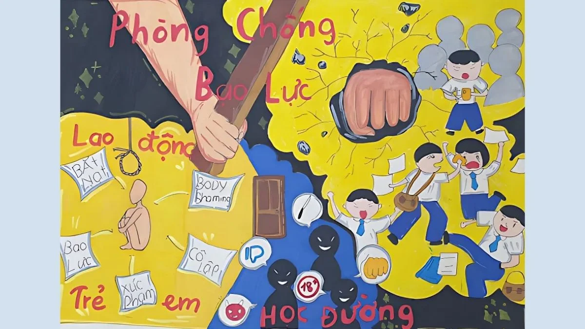 hình ảnh vẽ tranh bạo lực học đường