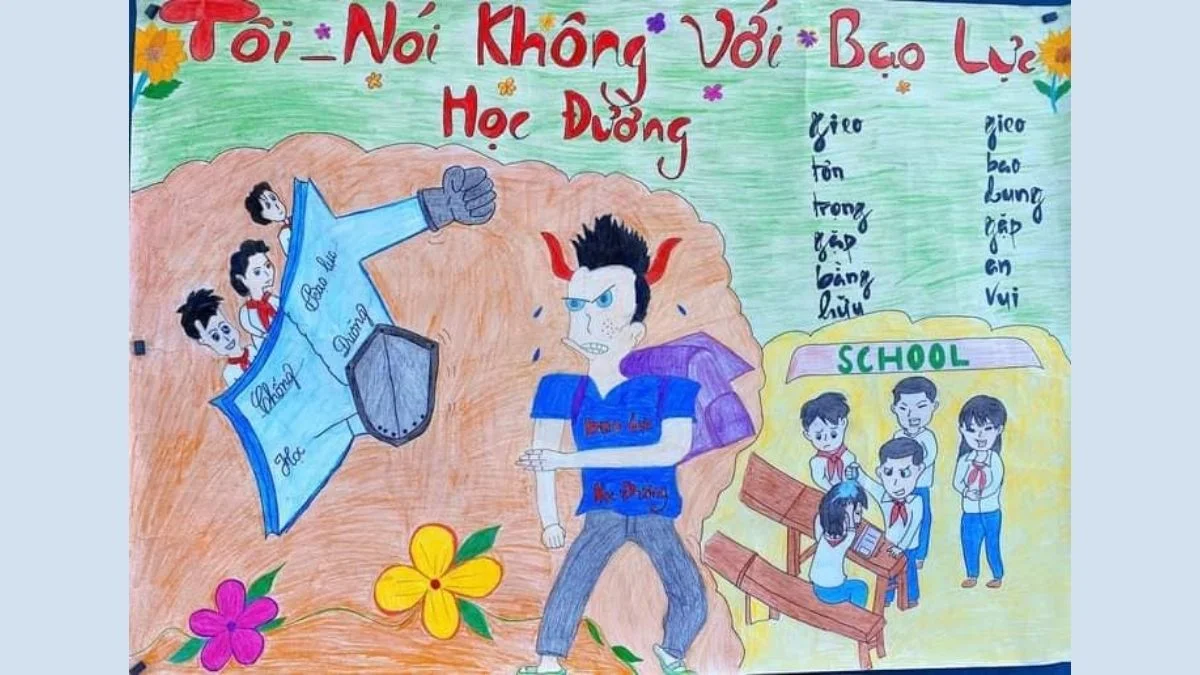Mẫu vẽ tranh bạo lực học đường đẹp
