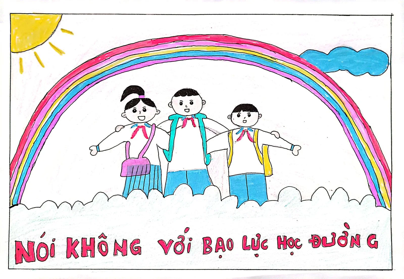 Học sinh trường TH Bằng Doãn vẽ tranh tuyên truyền về bạo lực học đường