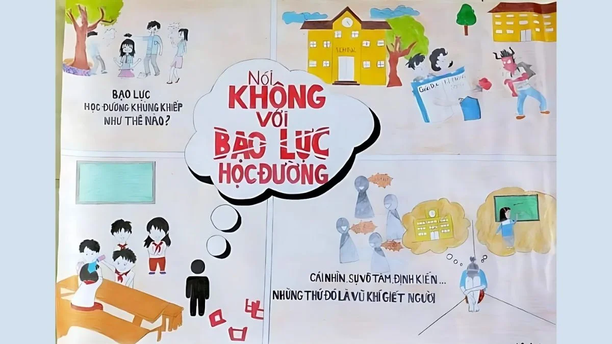 ảnh Mẫu vẽ tranh bạo lực học đường ý nghĩa