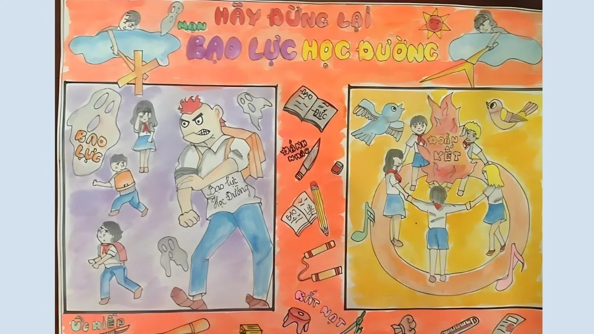 Mẫu vẽ tranh bạo lực học đường ý nghĩa (2)