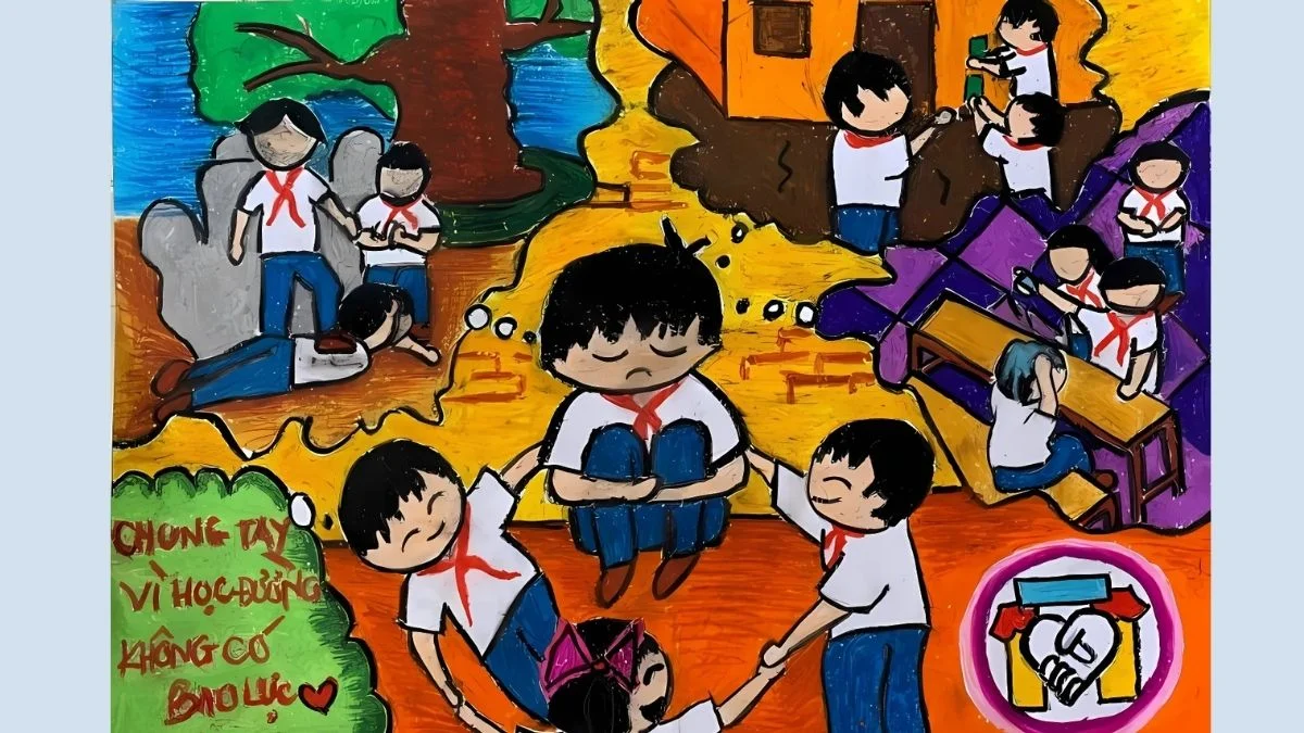 vẽ tranh phòng chống bạo lực học đường học sinh