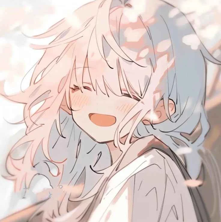 avatar anime nữ với nụ cười rạng rỡ và hiệu ứng cánh hoa rơi