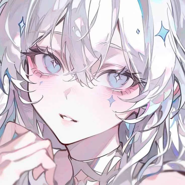 Avatar anime nữ tóc trắng với đôi mắt lấp lánh phong cách nghệ thuật kỹ thuật số