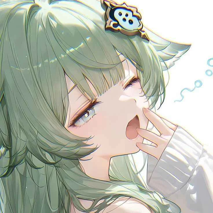 Avatar anime nữ tóc xanh đang ngáp