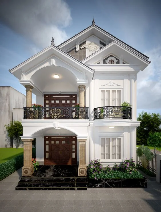 Mẫu nhà mái ngói 2 tầng hiện đại sang trọng