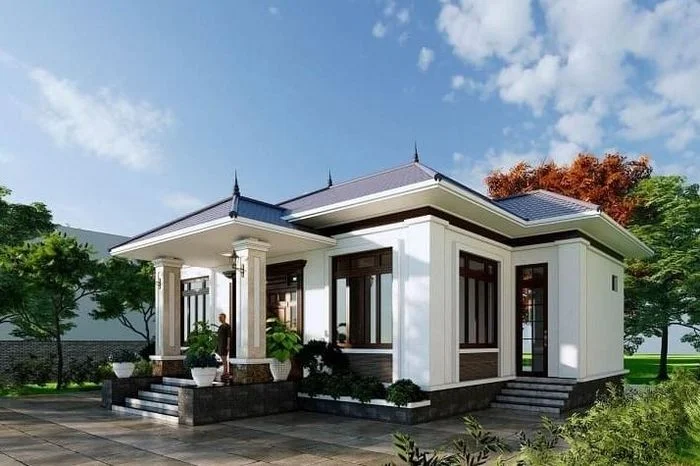 Nhà vườn cấp bốn mái ngói kiểu truyền thống