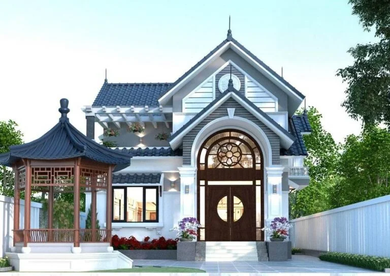 Nhà mái ngói phong cách tân cổ điển kết hợp nhà chòi