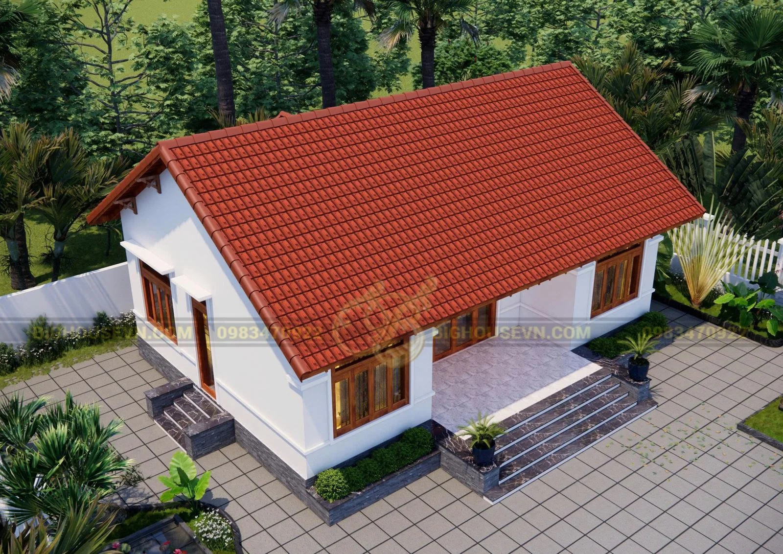 Thiết kế nhà mái ngói đỏ đẹp, hiện đại cho không gian sống xanh