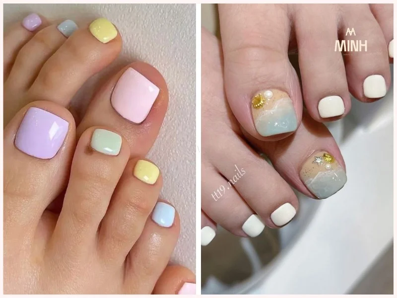 Mẫu nail chân đẹp phối màu pastel nhẹ nhàng