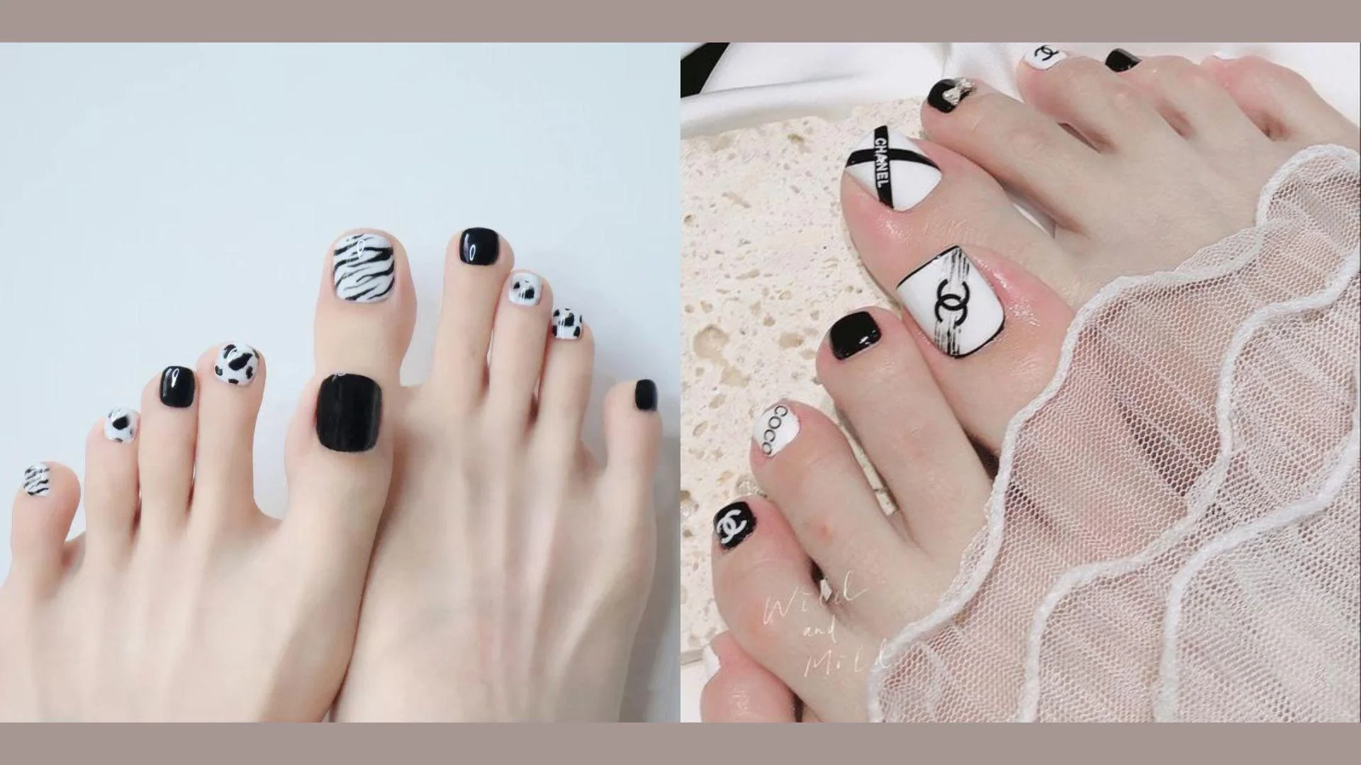 Mẫu nail chân đính đá và họa tiết đơn giản