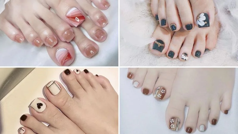 Mẫu nail chân họa tiết đính đá sang trọng